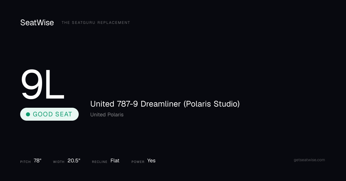Seat 9L on the United 787-9 Dreamliner (Polaris Studio) | SeatWise